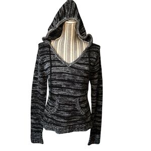 Ashley By 26 International Sweater Large Black & Gray V-Neck Hoodie Pocket